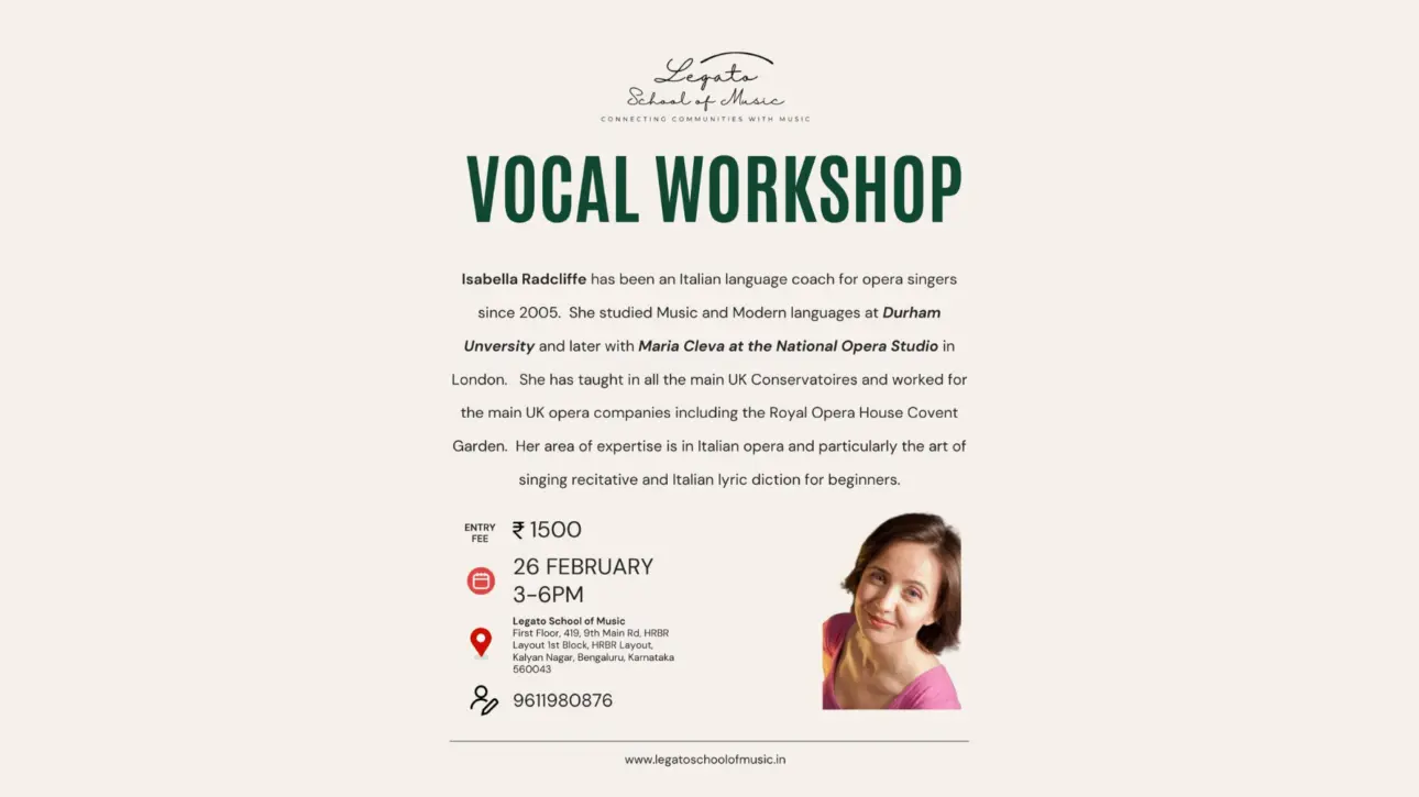 Legato school of music organizing event on vocal workshop with Isabelle Radcliffe